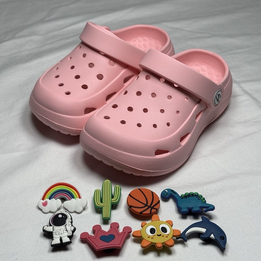 Pink Clogs Kids Size 9 Toddler Slip On Sandalsโ Lightweight W Charms